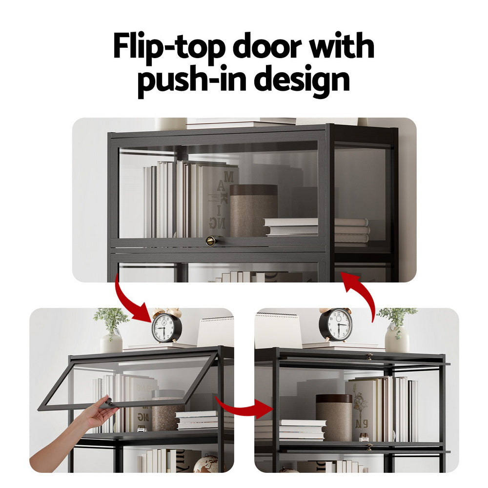 Artiss 5-Tier Display Cabinet Storage Bookshelf Clear Shelf Black