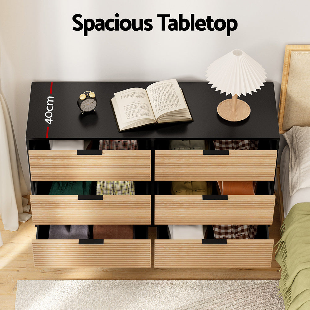 Artiss 6 Chest of Drawers Dresser Table Black&Pine