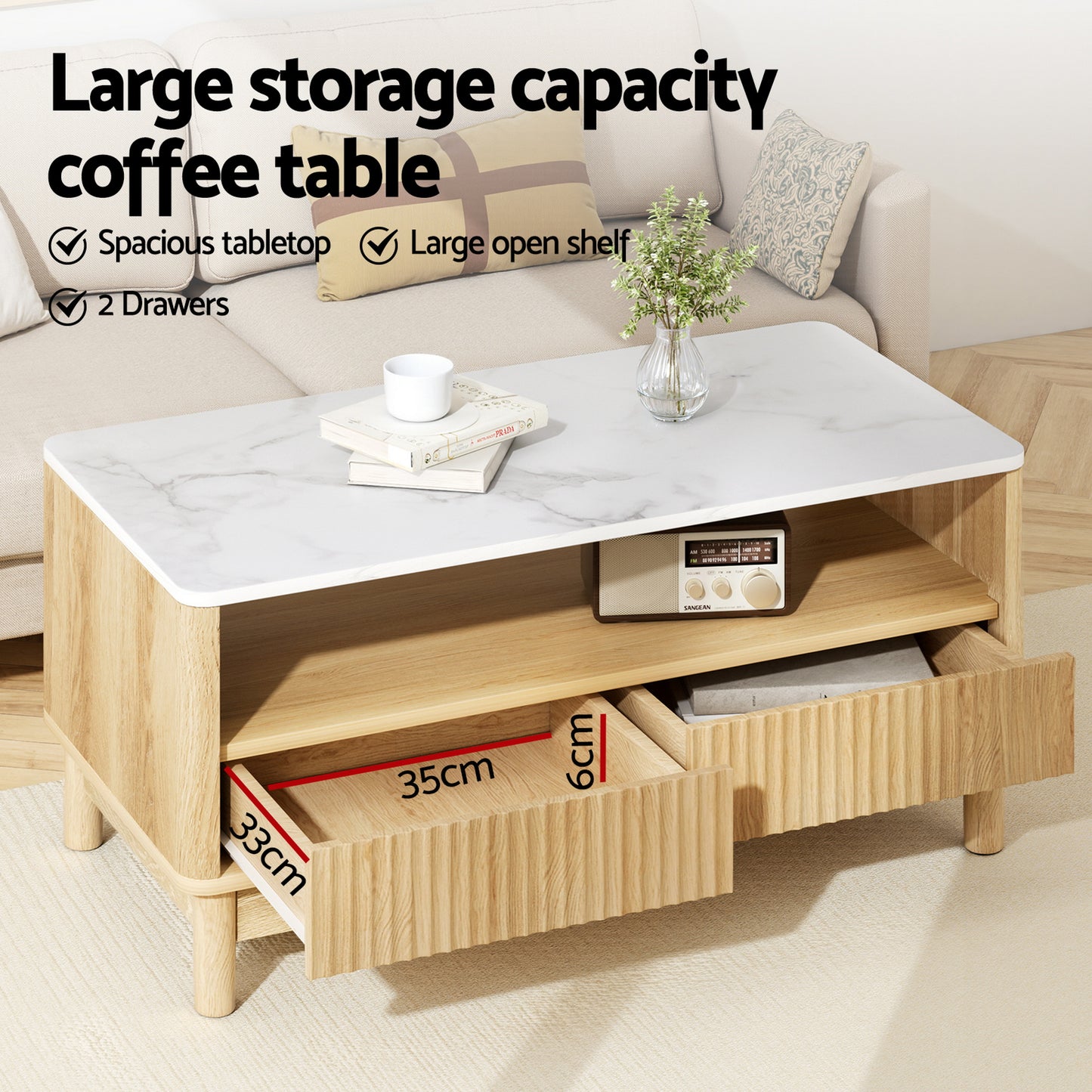 Artiss TV Unit & Coffee Table Set Storage Drawers Pine