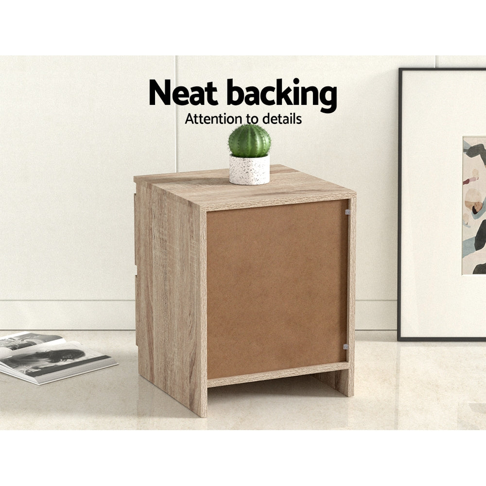Artiss 2x Bedside Table 2 Drawers - PEPE Oak