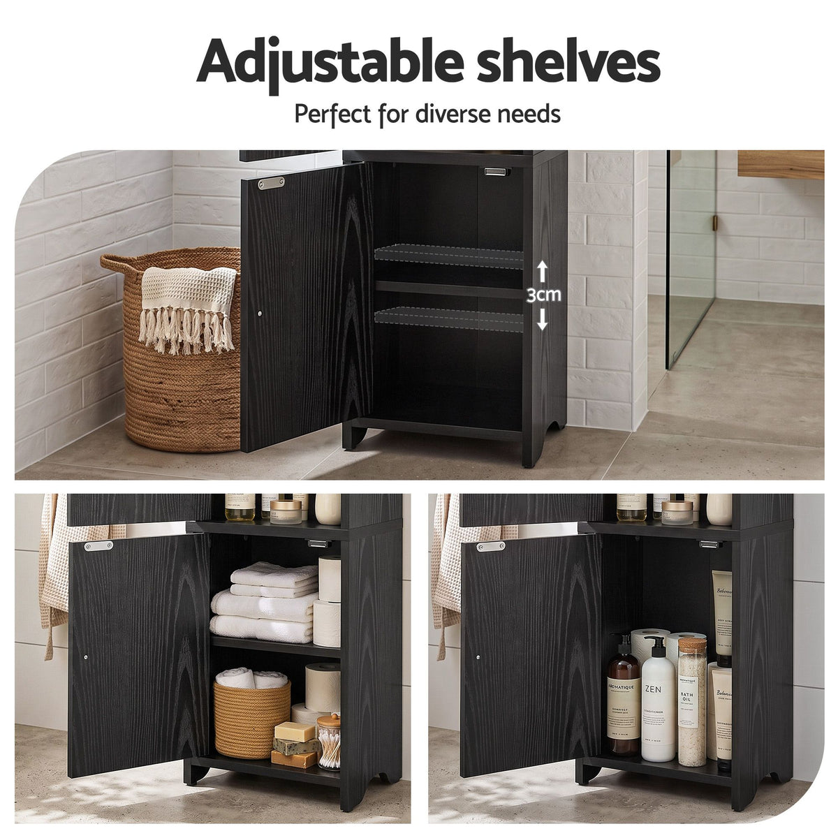 Artiss Bathroom Storage Cabinet Freestanding Cupboard Narrow Floor Shelf Black