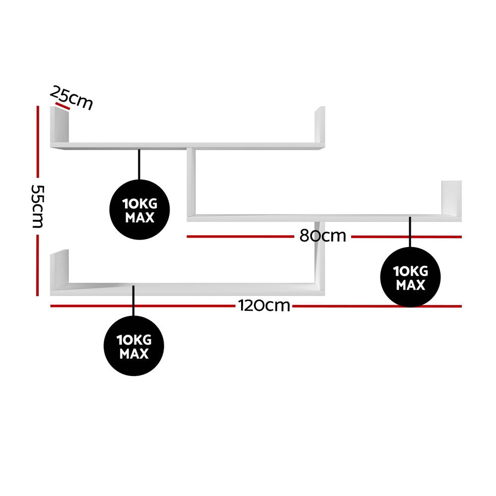 Artiss Floating Wall Shelf 3 Tier White