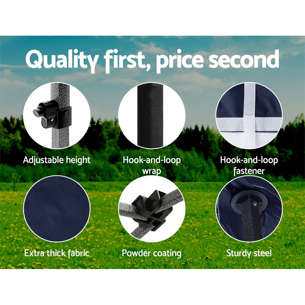 Instahut Gazebo Pop Up Marquee 3x3 Folding Tent Gazebos Camping 500D Oxford Navy