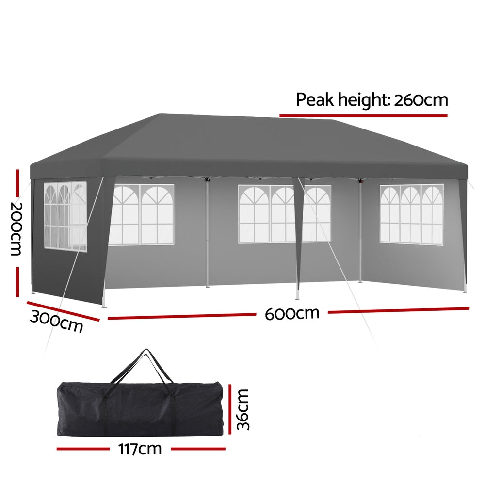 Instahut Gazebo 3x6m Pop Up Marquee Wedding Party Outdoor Camping Canopy Grey
