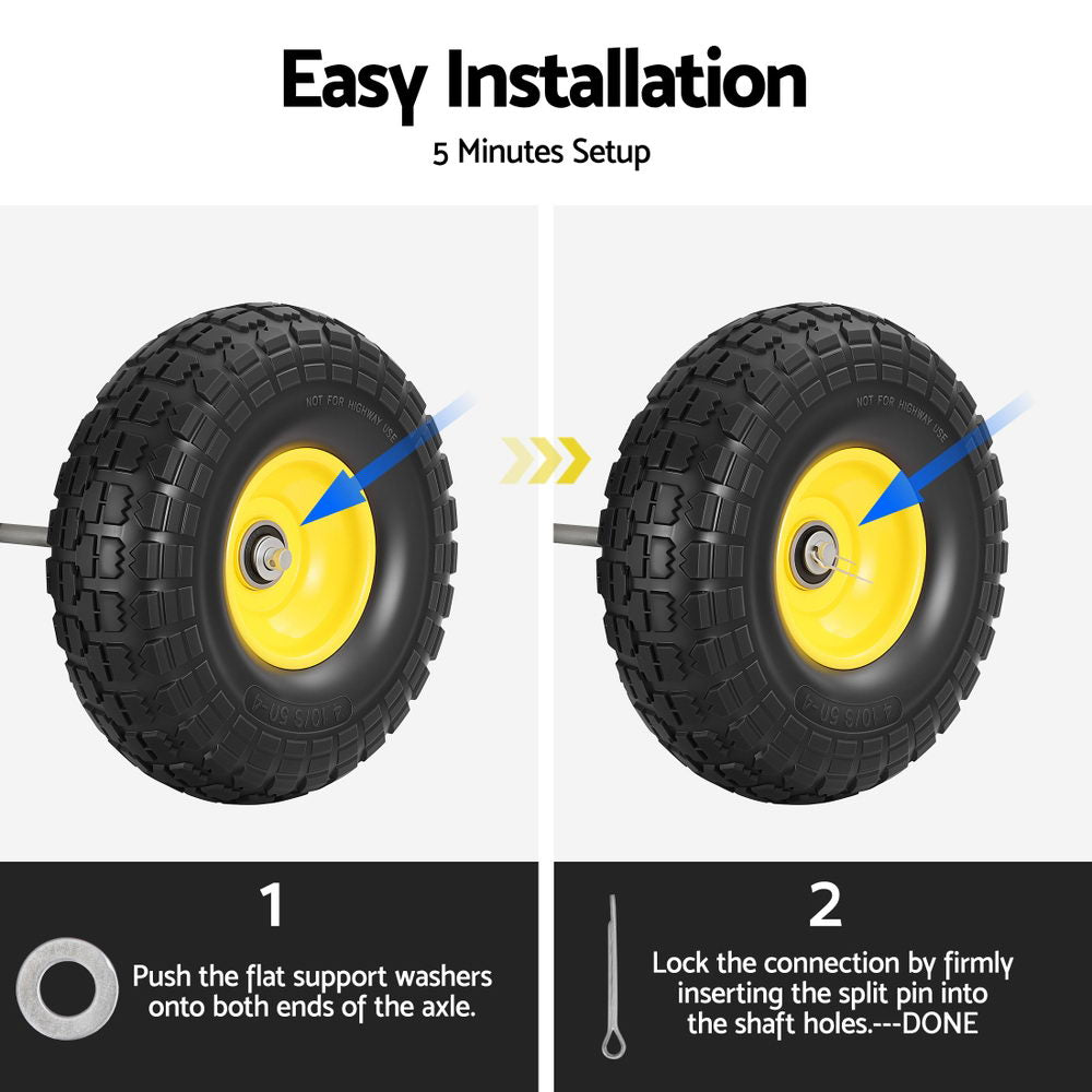 Gardeon 2pcs, 4.10/3.50-4 Tire And Wheel Flat Free, 26cm Solid Rubber Tires with 5/8 Axle Bore Hole And Double Sealed Bearings, Perfect for Wheelbarrow, Garden Cart, Wagon, Dolly