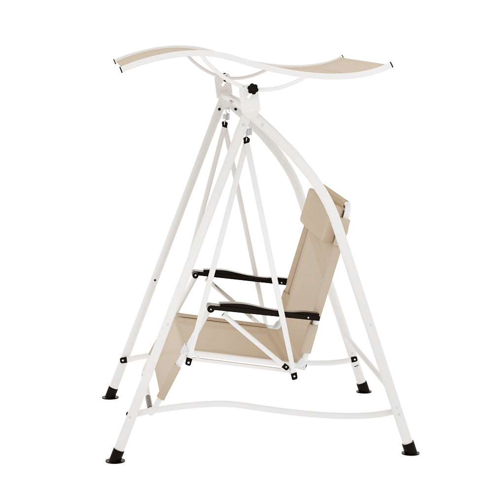 Gardeon Outdoor Swing Chair Garden Lounger Furniture Canopy 2 Seater Beige