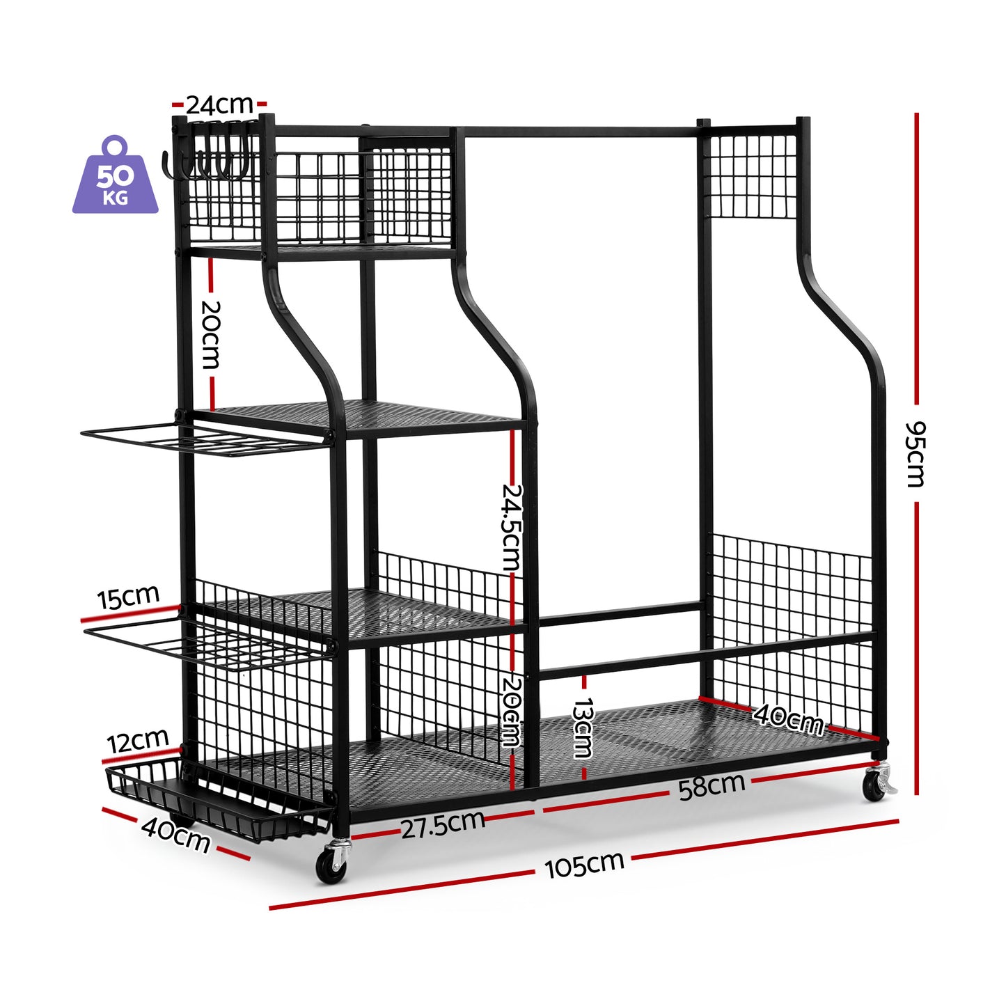 Everfit Golf Bag Storage Golf Storage Garage Organizer with Wheels Black