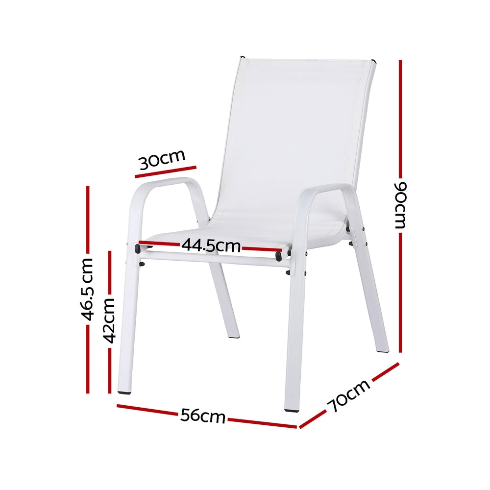 Gardeon 2PC Outdoor Dining Chairs Stackable Lounge Chair Patio Furniture White