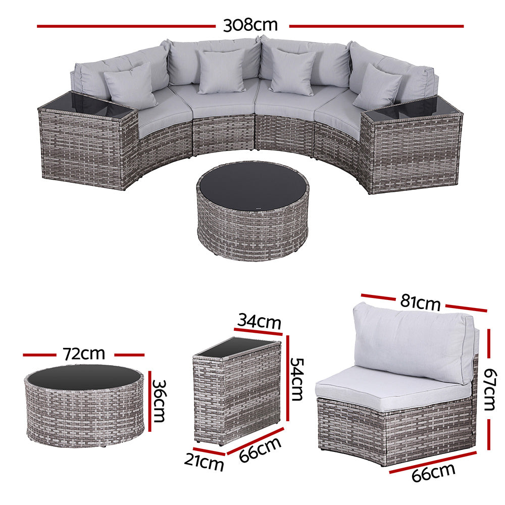 Gardeon 4 Seater Outdoor Sofa Set 7PCS Table Chair Set Garden Rattan Patio Furniture