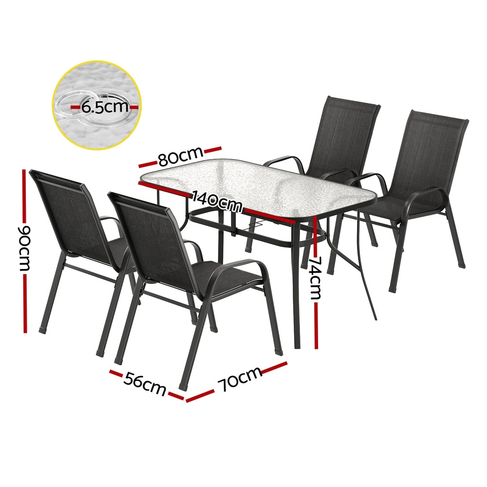 Gardeon 5PC Outdoor Dining Set Table and Chairs Patio Furniture Bistro Set Garden Black