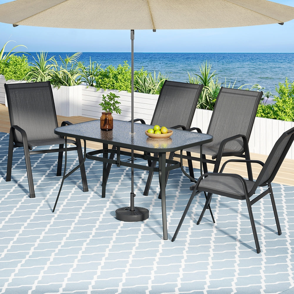 Gardeon 5PC Outdoor Dining Set Table and Chairs Patio Furniture Bistro Set Garden Grey