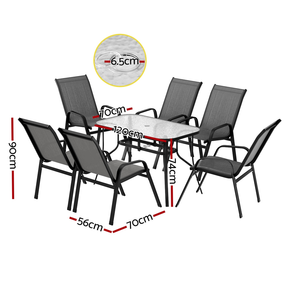 Gardeon 7PC Outdoor Dining Set Table and Chairs Patio Furniture Garden Bistro Set Grey