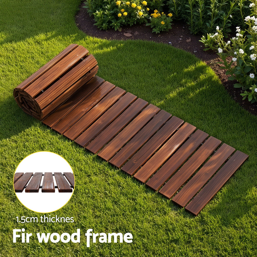 Gardeon 8FT Wooden Garden Pathway Roll-Out Straight Walkway Outdoor Backyard Charcoal Brown