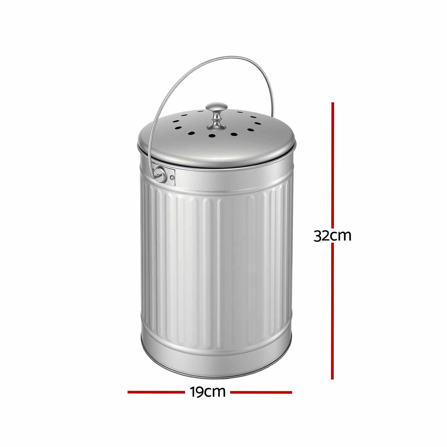 Gardeon Compost Bin Kitchen Countertop Food Waste Caddy 6L Silver