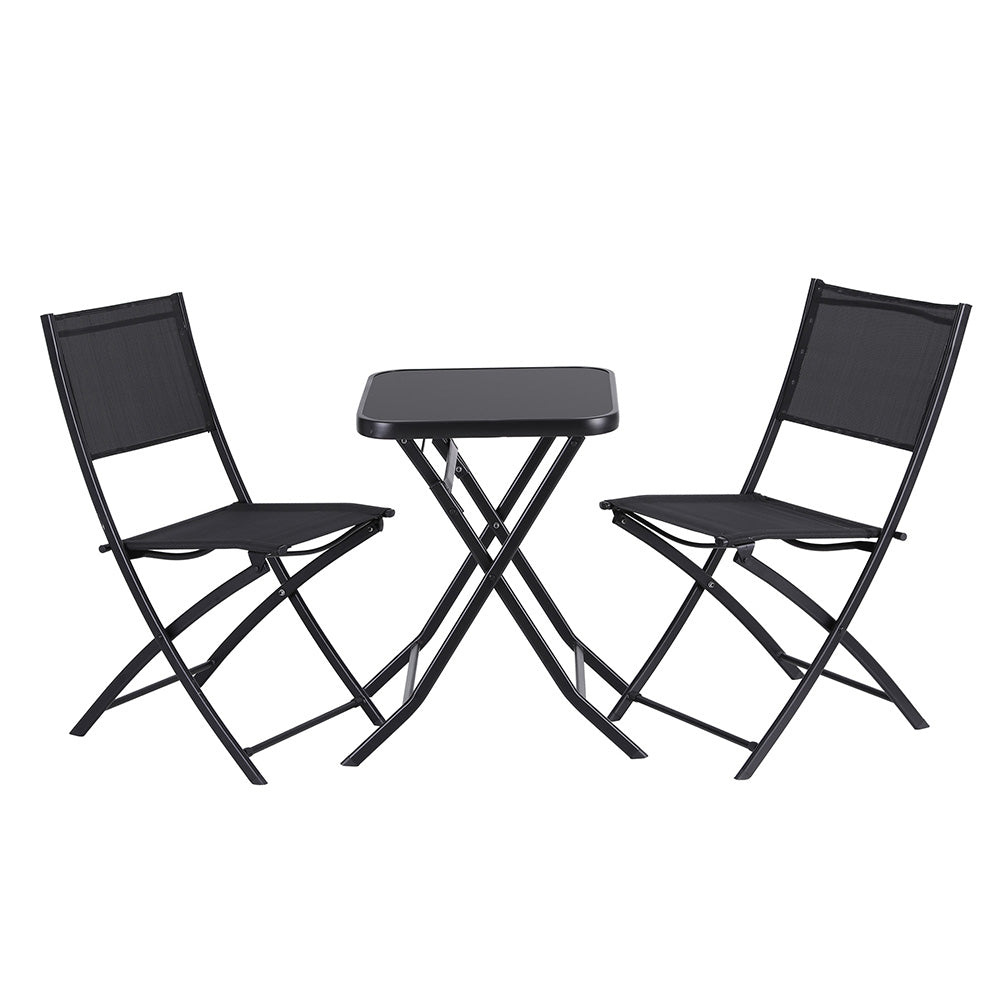 Gardeon Outdoor Bistro Set Folding Table and Chairs Patio Furniture Garden Steel Black