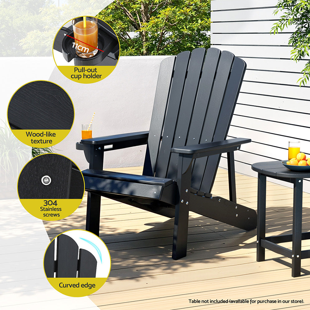 Gardeon Outdoor Chairs HDPE Adirondack Beach Chair Sun Lounge Patio Furniture Garden Black