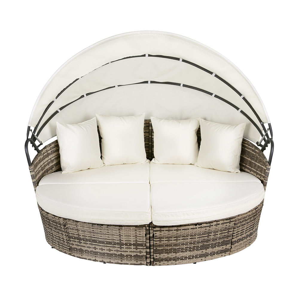 Gardeon Outdoor Day Bed Sun Lounge Setting Wicker Lounger Furniture Patio Beige Set of 3