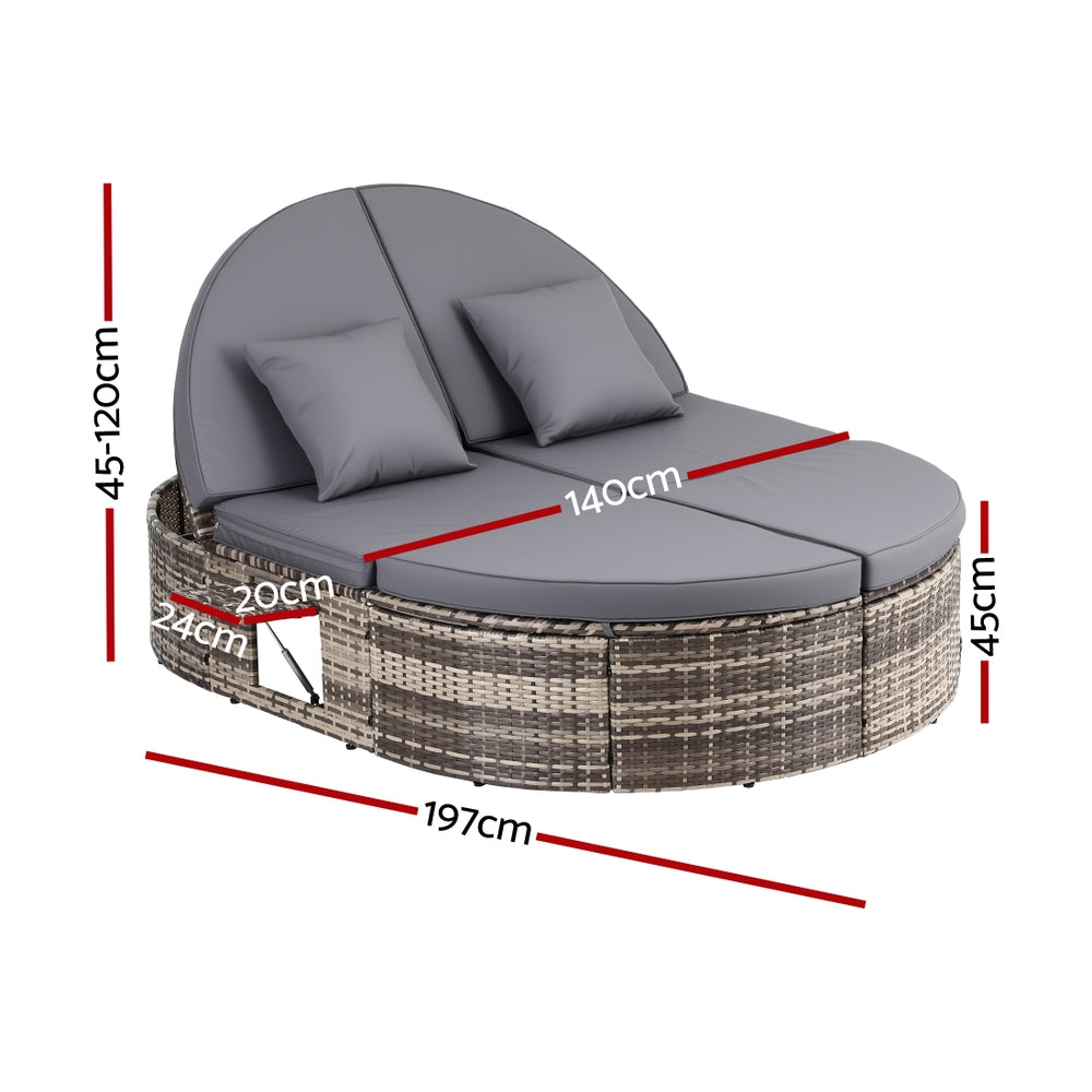 Gardeon Outdoor Day Bed Sun Lounge Setting Wicker Lounger Patio Furniture w/ Retractable Side Tray