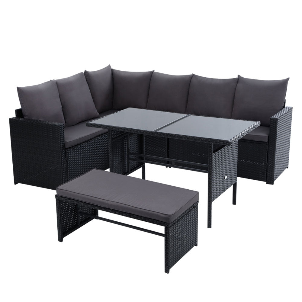 Gardeon Outdoor Furniture Dining Setting Sofa Set Lounge Wicker 8 Seater Black