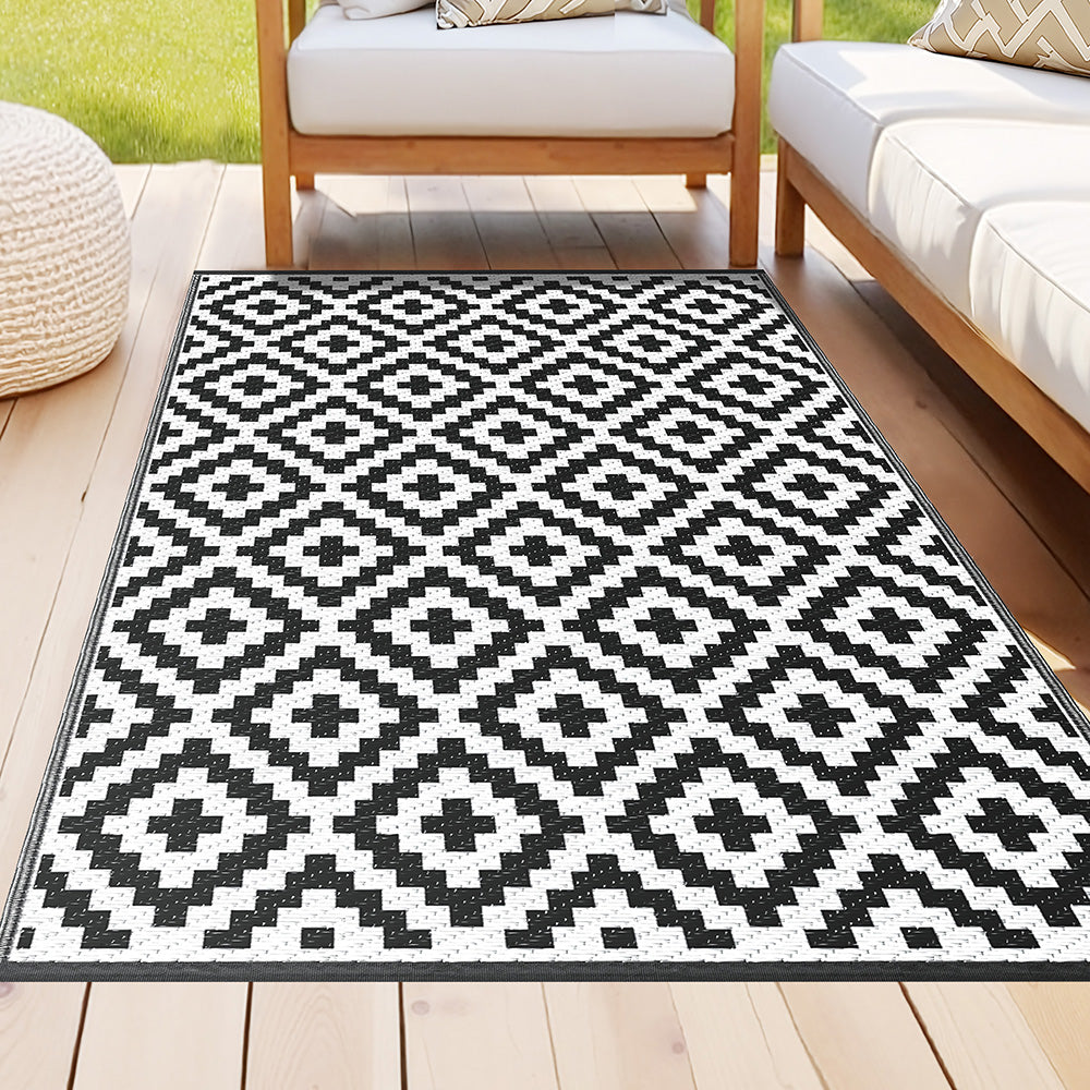 Gardeon Outdoor Rugs 120x180cm Large Carpet Reversible Area Mat PP Dual-Sided Patio Rug Cross