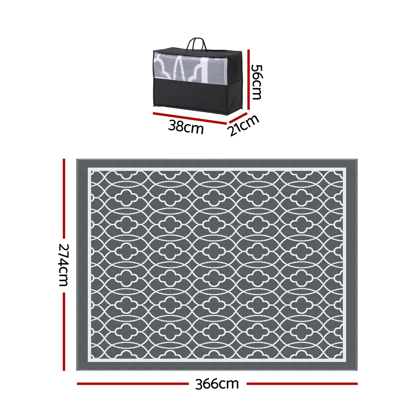 Gardeon Outdoor Rugs 274x366cm Large Carpet Reversible Area Mat PP Dual-Sided Patio Rug