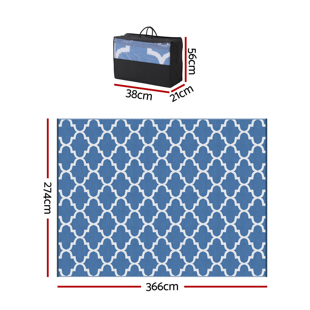 Gardeon Outdoor Rugs 274x366cm Large Carpet Reversible Area Mat PP Dual-Sided Patio Rug Blue