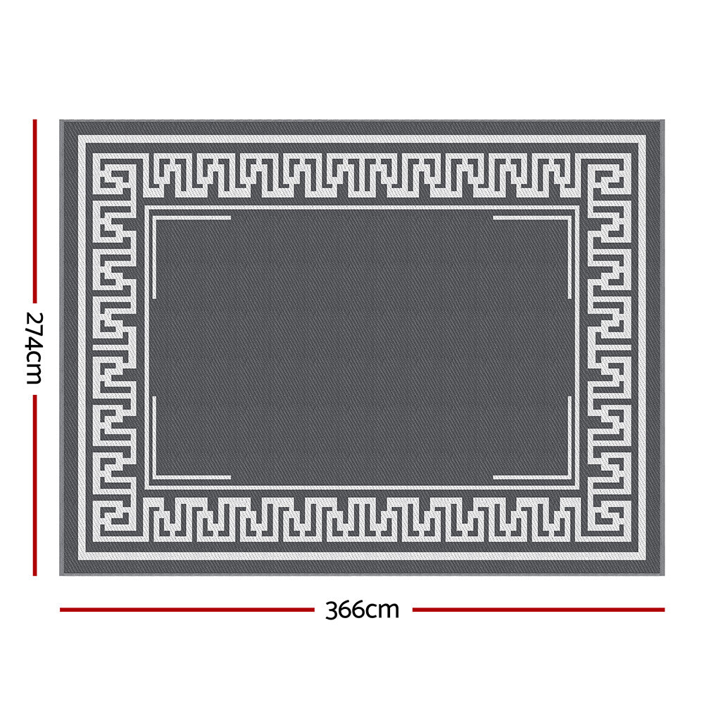 Gardeon Outdoor Rugs 274x366cm Large Carpet Reversible Area Mat PP Dual-Sided Patio Rug Greek Key