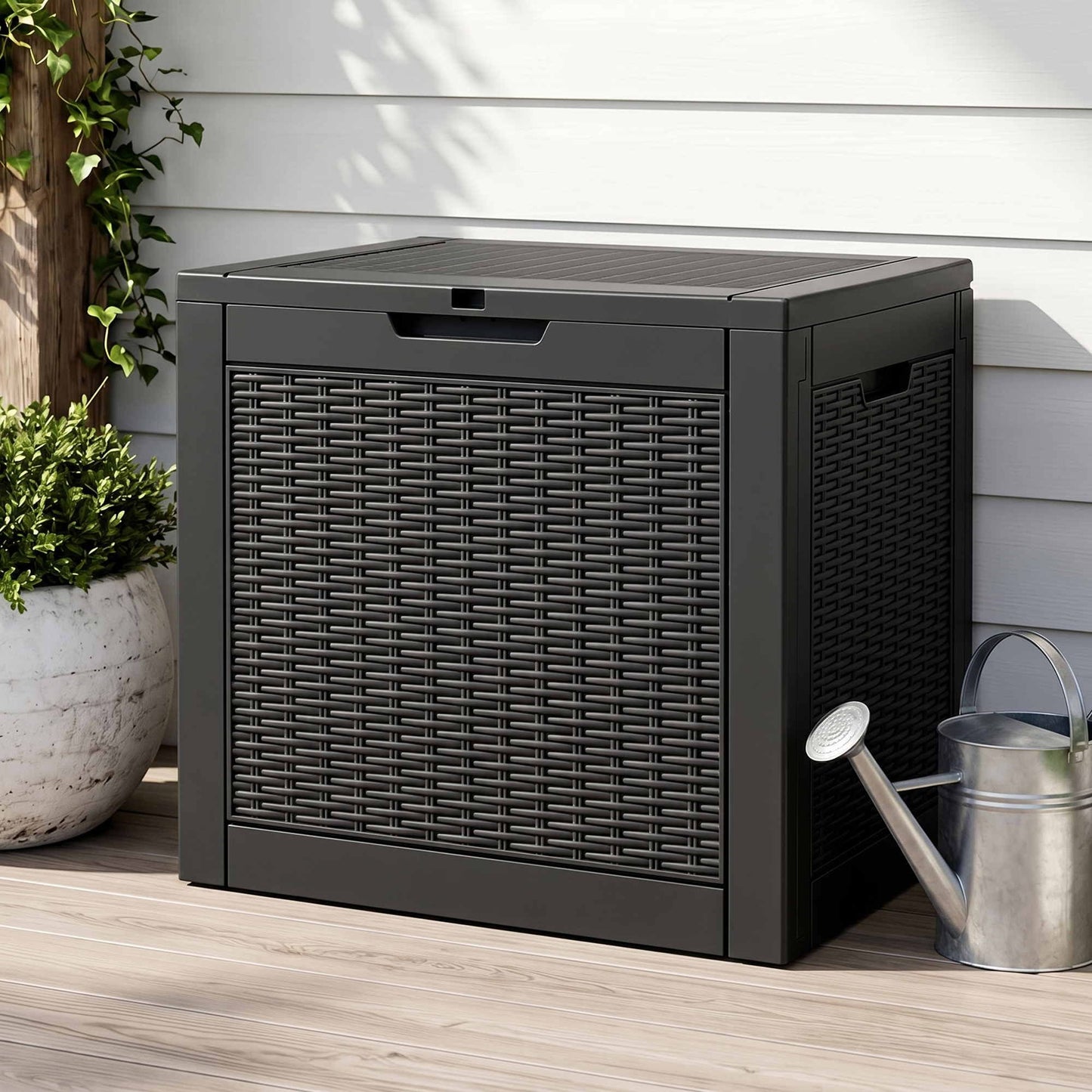 Gardeon Outdoor Storage Box 118L Container Lockable Garden Toy Tool Rattan-Texture Black