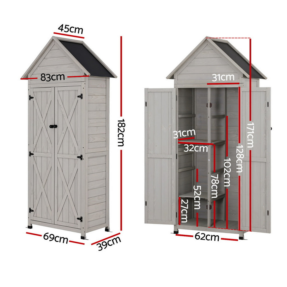 Gardeon Outdoor Storage Cabinet Cupboard Lockable Tool Organizer Shed Adjustable Grey