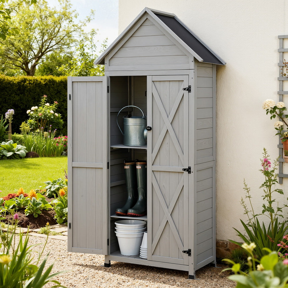 Gardeon Outdoor Storage Cabinet Cupboard Lockable Tool Organizer Shed Adjustable Grey