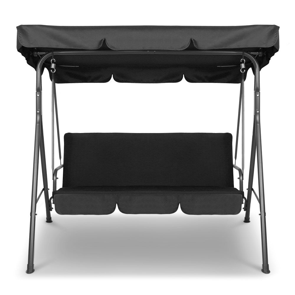 Gardeon Outdoor Swing Chair Garden Chair Bench Furniture Canopy 3 Seater Black