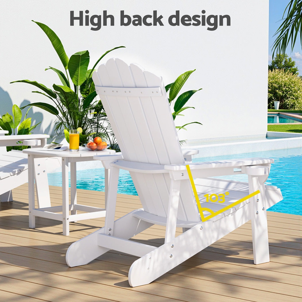 Gardeon Outdoor Table and Chairs HDPE Adirondack Beach Chair Sun Lounge Patio Furniture Garden White