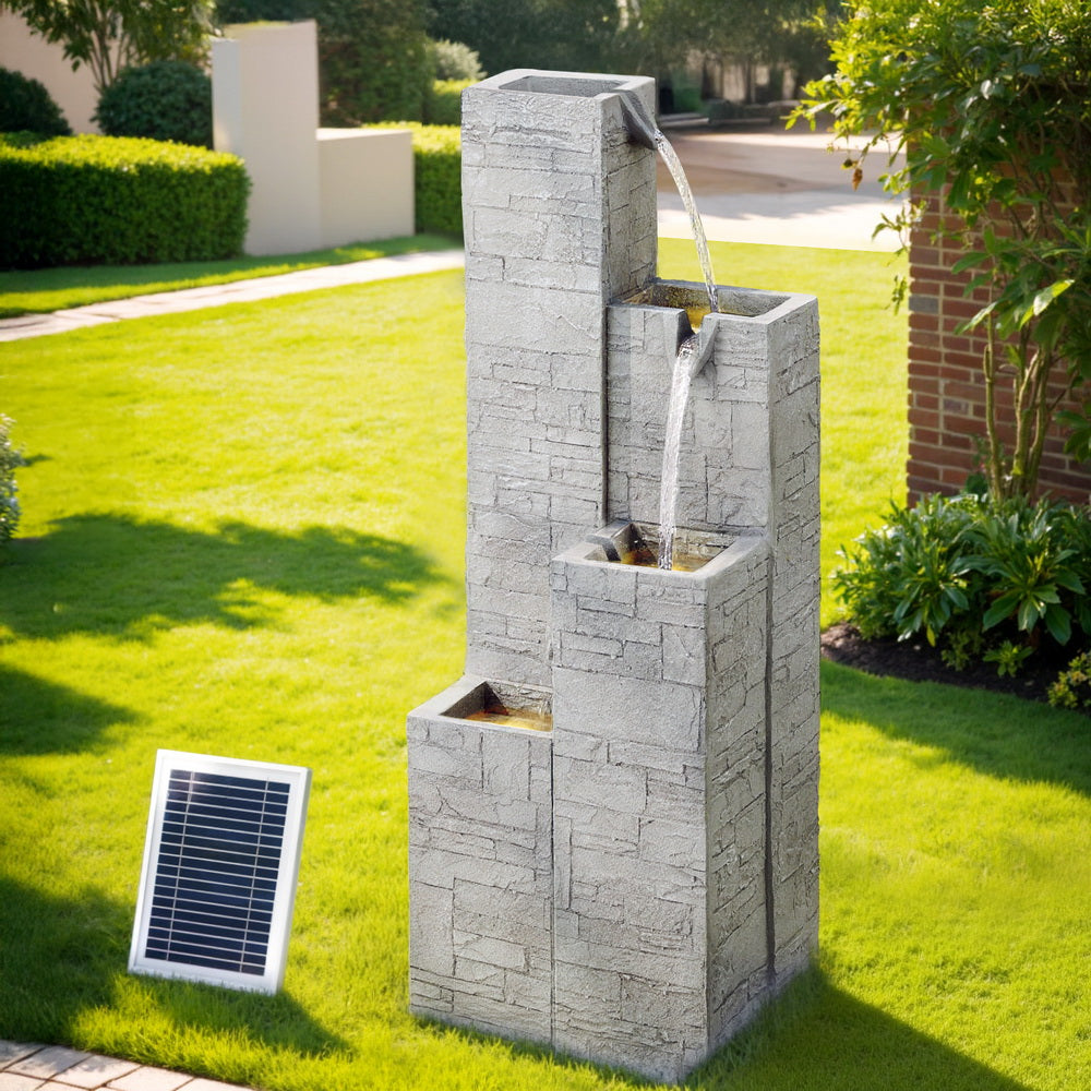 Gardeon Solar Fountain Water Feature Outdoor Indoor 4-Tier Square Cascading Beige