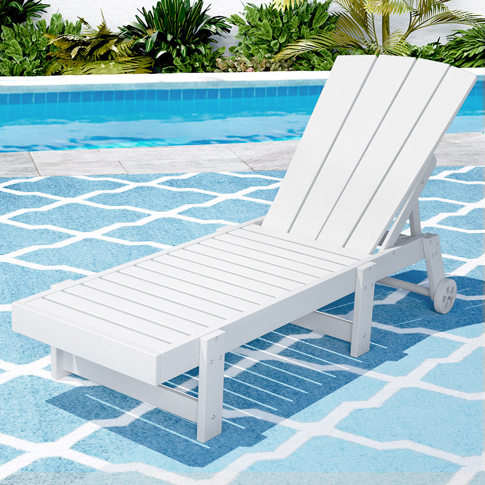 Gardeon Sun Lounge Beach Chair HDPE Adirondack Lounger Patio Outdoor Furniture with Wheels White