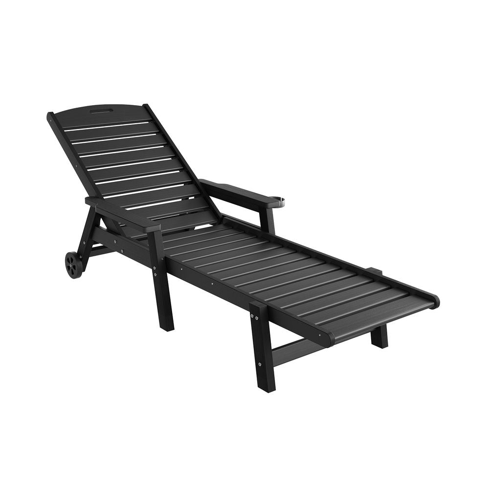 Gardeon Sun Lounge Lounger Beach Chair HDPE Patio Outdoor Furniture with Wheels Black
