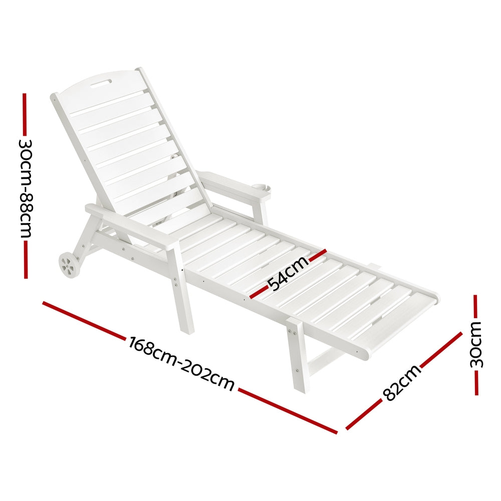 Gardeon Sun Lounge Lounger Beach Chair HDPE Patio Outdoor Furniture with Wheels White
