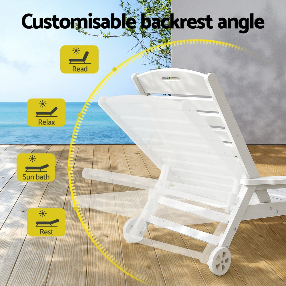 Gardeon Sun Lounge Lounger Beach Chair HDPE Patio Outdoor Furniture with Wheels White
