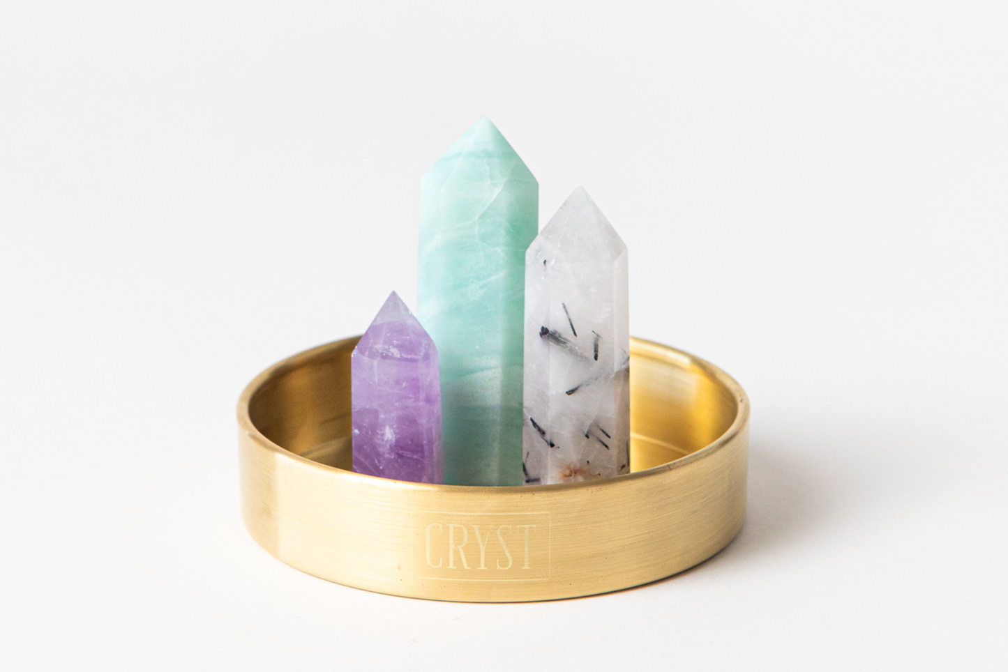 Gemini Crystal Trio - Caribbean Calcite, Tourmaline Quartz + Amethyst