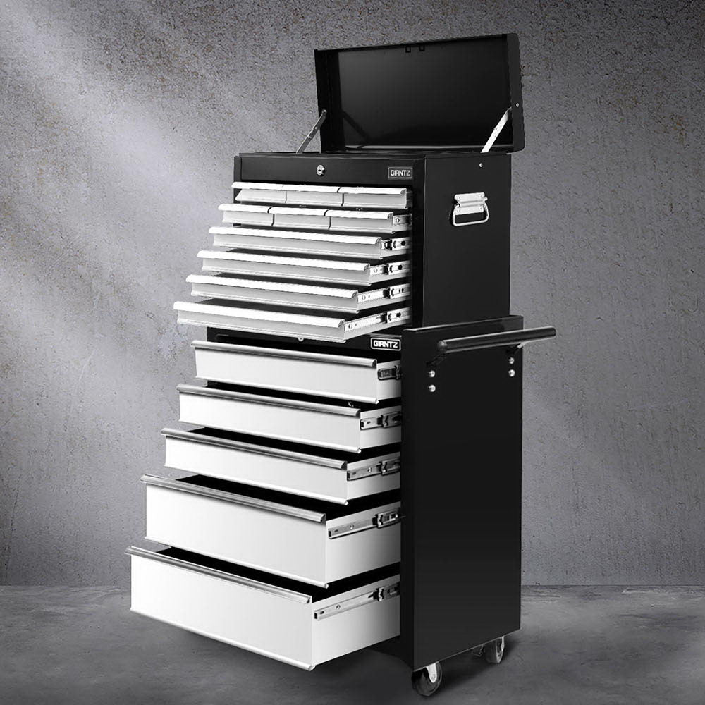 Giantz 15 Drawers Tool Chest Trolley Toolbox 2-in-1 Storage Black& Grey