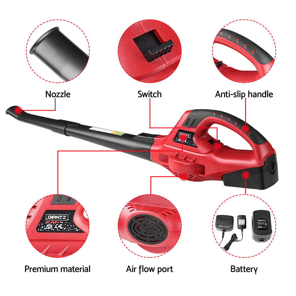 Giantz 20V Cordless Leaf Blower Garden Lithium Electric Battery Nozzles 2-Speed