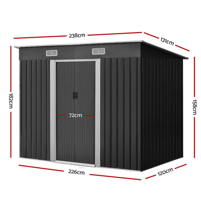 Giantz Garden Shed 2.38x1.31M Sheds Outdoor Storage Tool Metal Workshop Shelter Sliding Door