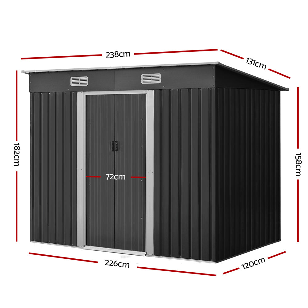 Giantz Garden Shed 2.38x1.31M Sheds Outdoor Storage Tool Metal Workshop Shelter Sliding Door