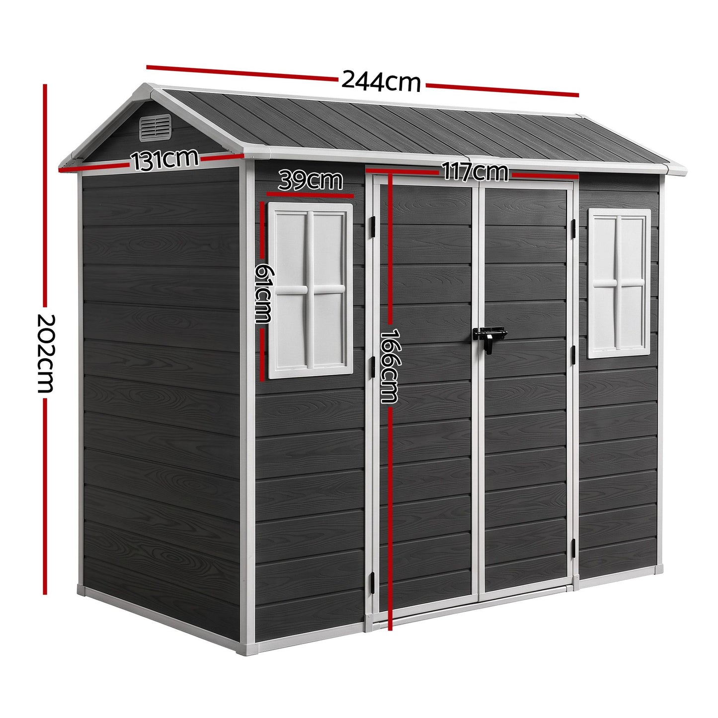 Giantz Garden Shed Resin Outdoor Storage Box 2.44x1.31M Tool Shed Backyard Black