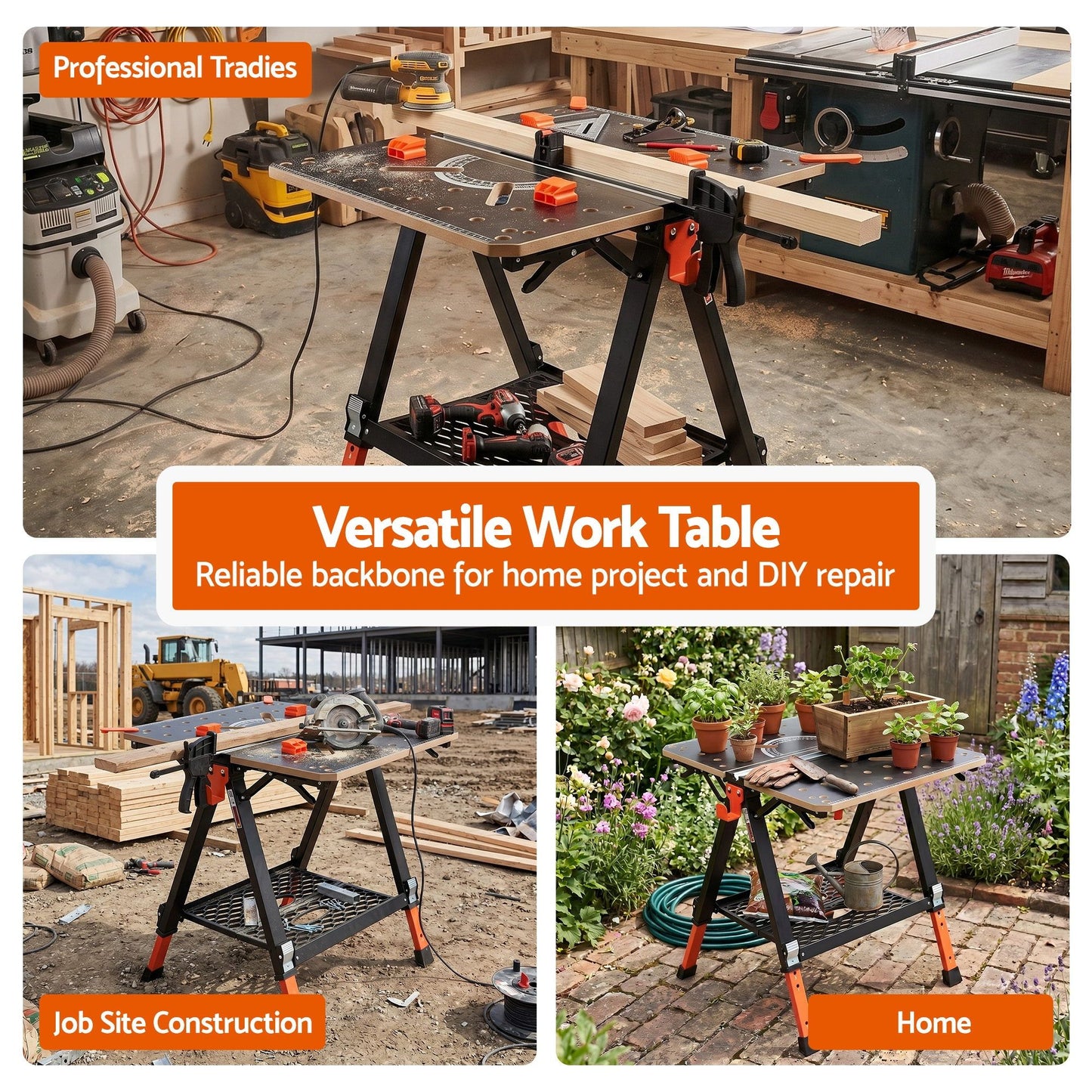 Giantz Portable Folding Work Table 454kg Adjustable Workbench