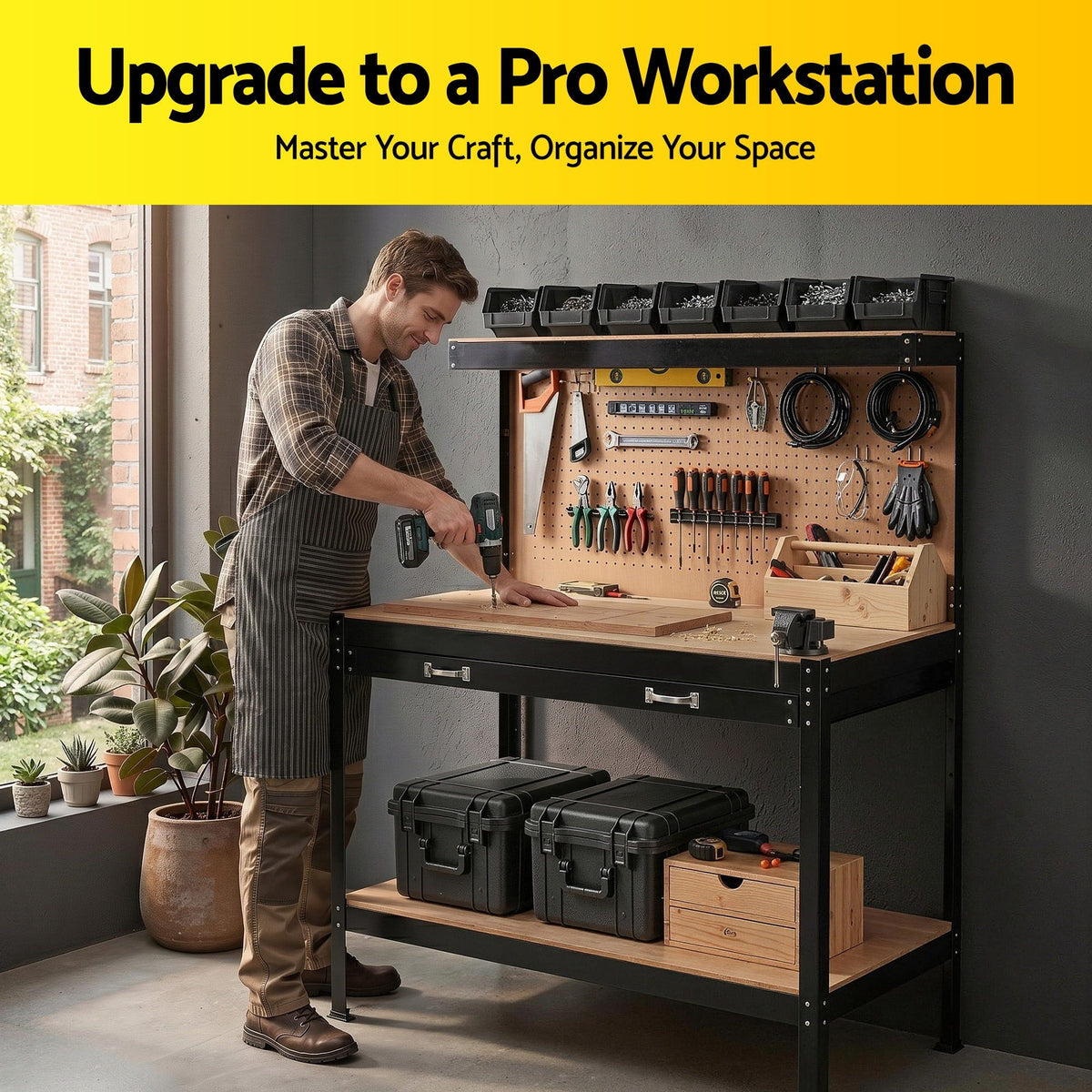 Giantz Workbench with Pegboard and Ultra-Wide 120cm Work Table for Garage DIY, 20 Hooks