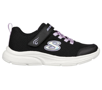 Girls Skechers Wavy Lites Black Slip On Kids Sneaker Shoes