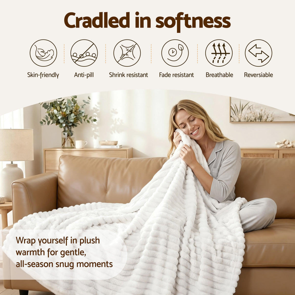 Giselle 127x152cm Throw Blanket Fleece Soft Lightweight Cozy Sofa Couch Bed Throw