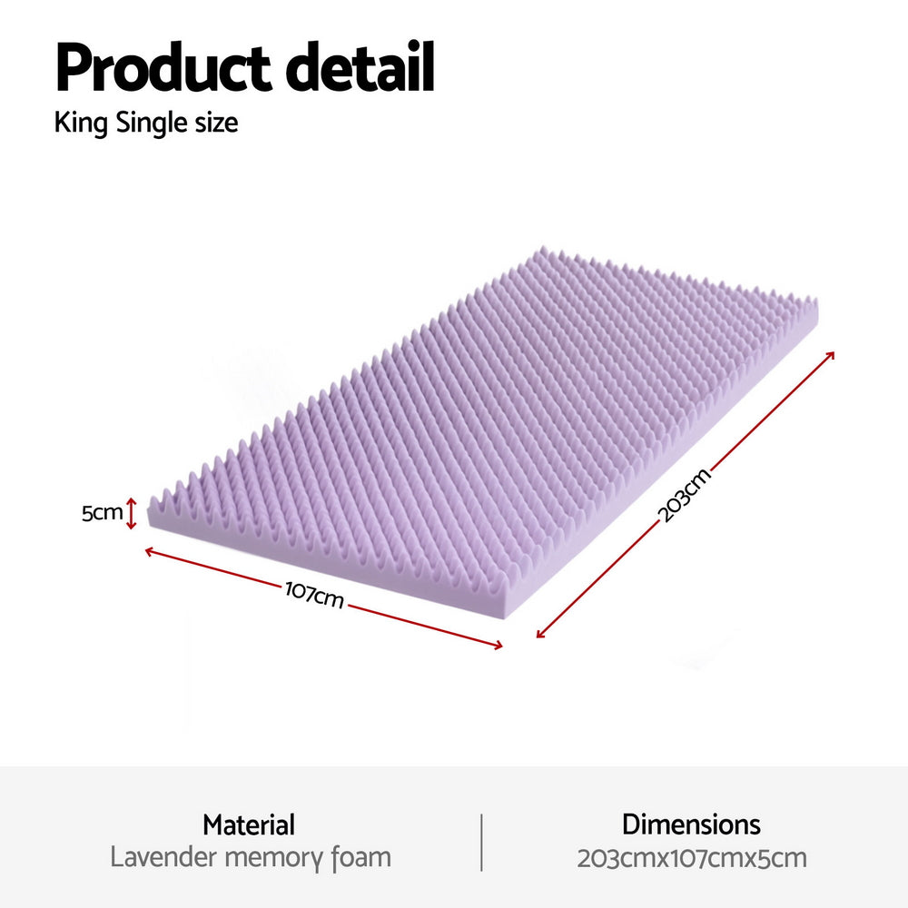 Giselle 5cm Memory Foam Mattress Topper Lavender Infused Egg Crate King Single