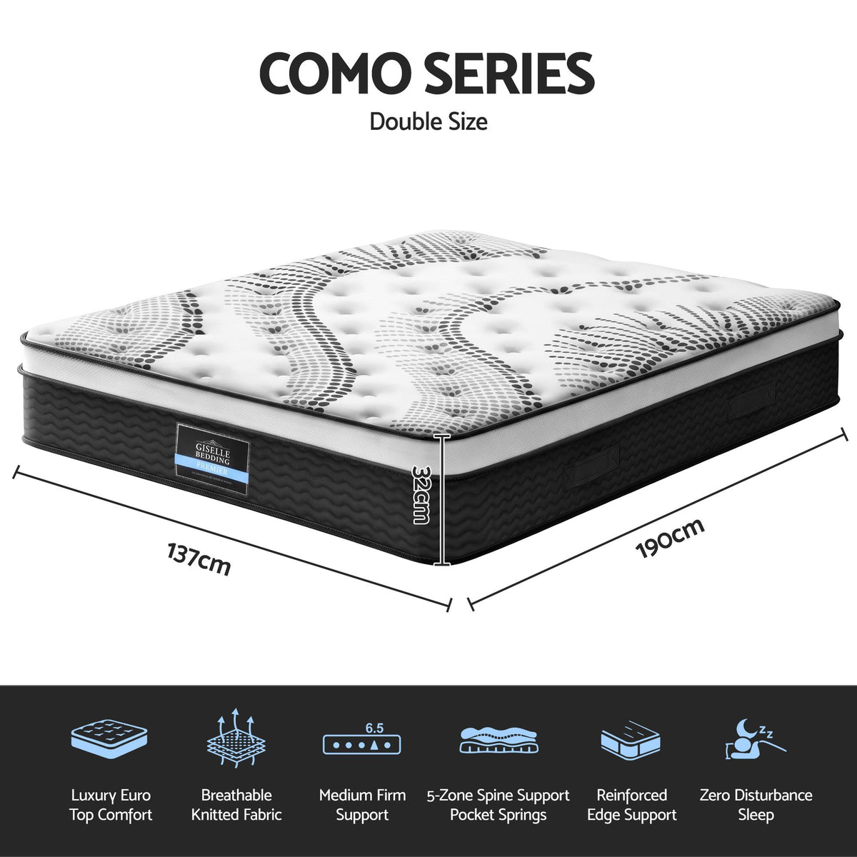 Giselle Bedding 32cm Mattress Euro Top Double