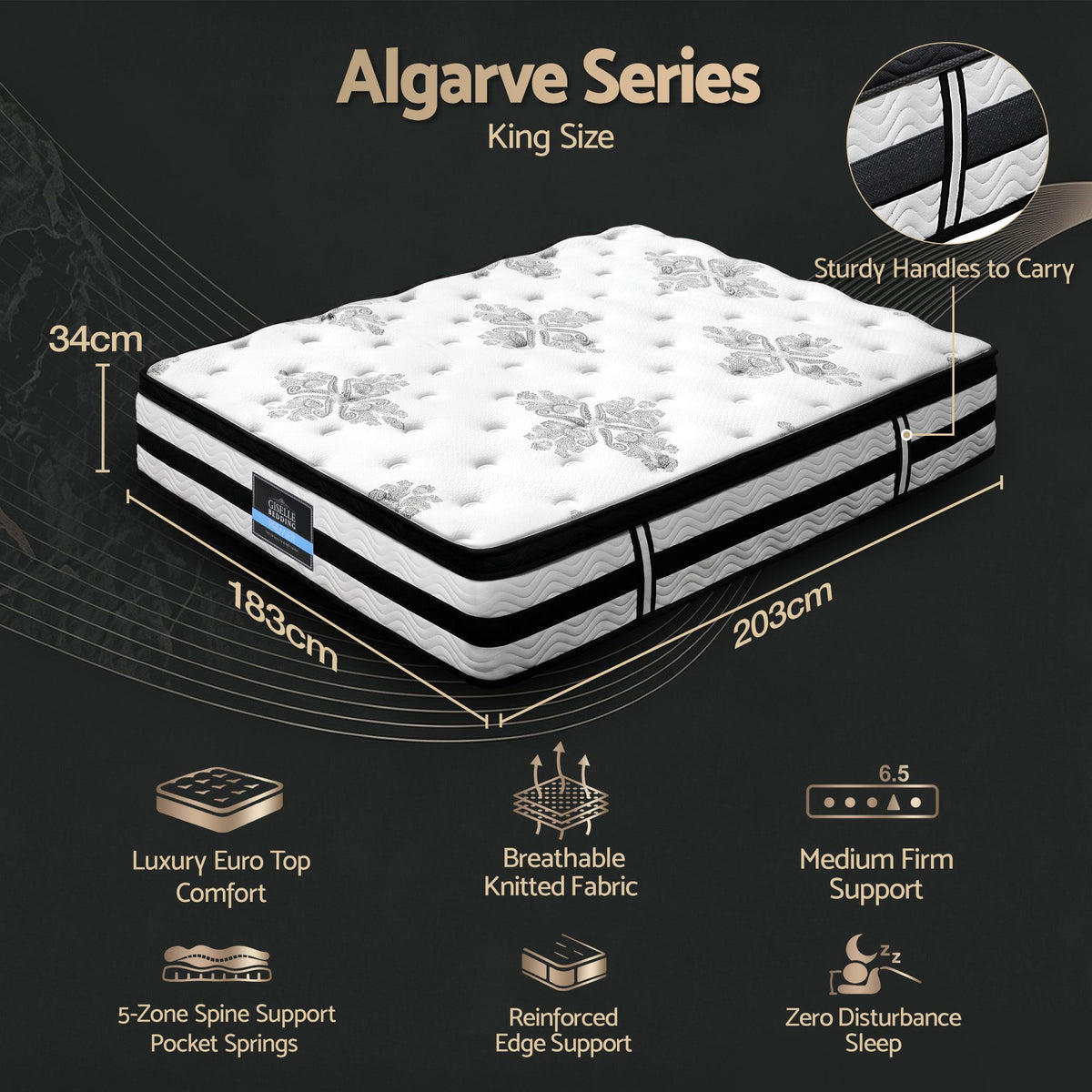 Giselle Bedding 34cm Mattress Euro Top Pocket Spring King